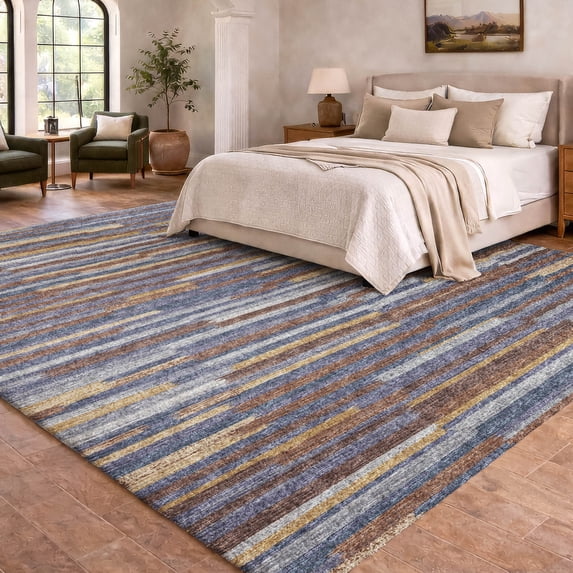 Addison Rugs Dream Shag Premium Machine Washable Transitional Stripes, Bars, Horizontal Lines Landscape Rectangle Rug, 8' x 10'