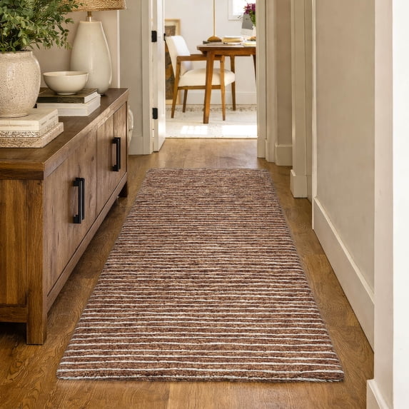 Addison Rugs Dream Shag Premium Machine Washable Transitional Stripes Paprika Runner Rug, 2'3" x 7'6"