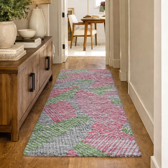 Addison Rugs Dream Shag Premium Machine Washable Transitional Tropical, Leaves, Botanical Pink Runner Rug, 2'3" x 7'6"