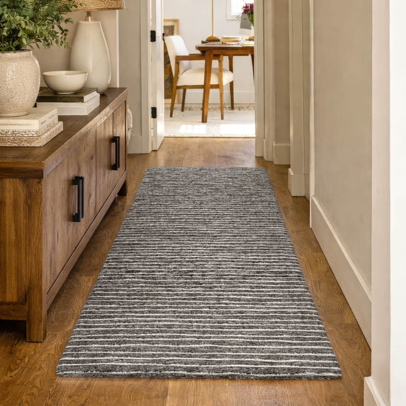 Addison Rugs Dream Shag Premium Machine Washable Transitional Stripes Chocolate Runner Rug, 2'3" x 7'6"