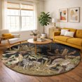 thumbnail image 1 of Addison Rugs Dream Shag Premium Machine Washable Transitional Palms & Safari Animals Midnight Round Rug, 8' x 8', 1 of 8