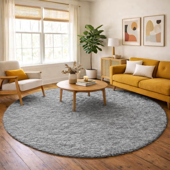 Addison Rugs Dream Shag Premium Machine Washable Transitional Stripes Gray Round Rug, 8' x 8'