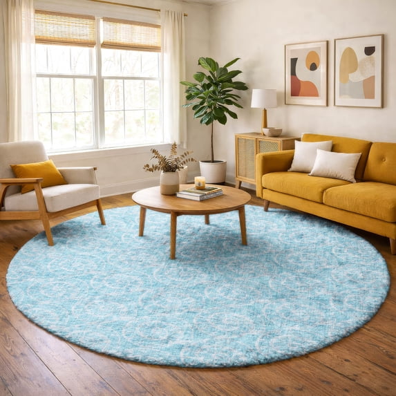 Addison Rugs Dream Shag Premium Machine Washable Transitional Nautilus Aqua Round Rug, 8' x 8'