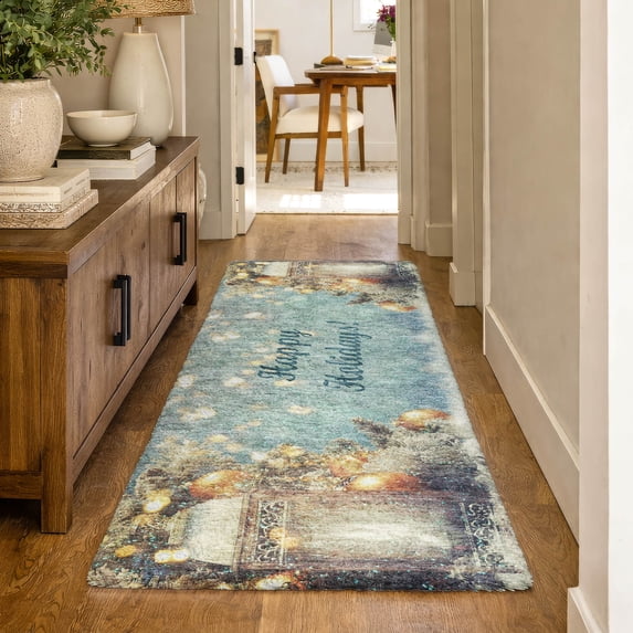 Addison Rugs Dream Shag Premium Machine Washable Transitional Lantern Blue Runner Rug, 2'3" x 7'6"