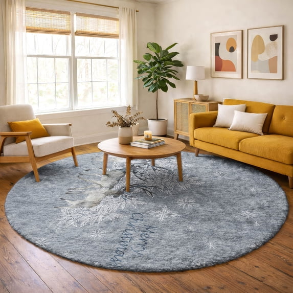 Addison Rugs Dream Shag Premium Machine Washable Transitional Reindeer Ash Round Rug, 8' x 8'