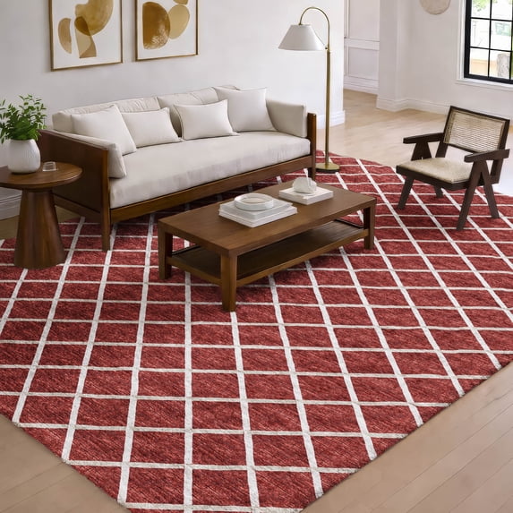 Addison Rugs Dream Shag Premium Machine Washable Transitional Lattice Red Rectangle Rug, 5' x 7'6"