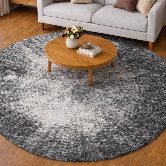 Addison Rugs Dream Shag Premium Machine Washable Transitional Abstract Black Round Rug, 8' x 8'