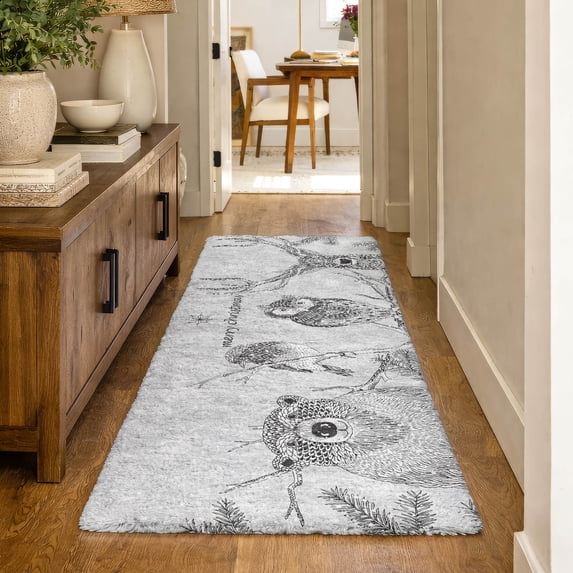Addison Rugs Dream Shag Premium Machine Washable Transitional Woodsy Animals Gray Runner Rug, 2'3" x 7'6"