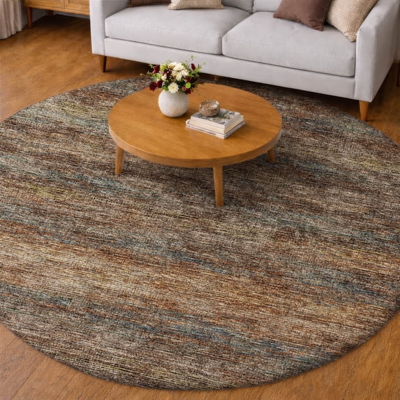 Addison Rugs Dream Shag Premium Machine Washable Transitional Horizontal Bars Canyon Round Rug, 8' x 8'