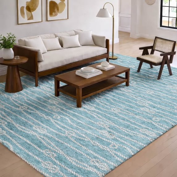 Addison Rugs Dream Shag Premium Machine Washable Transitional Rope Lagoon Rectangle Rug, 9' x 12'