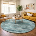 thumbnail image 1 of Addison Rugs Dream Shag Premium Machine Washable Transitional Stripes, Bars, Horizontal Lines Turquoise Round Rug, 8' x 8', 1 of 8