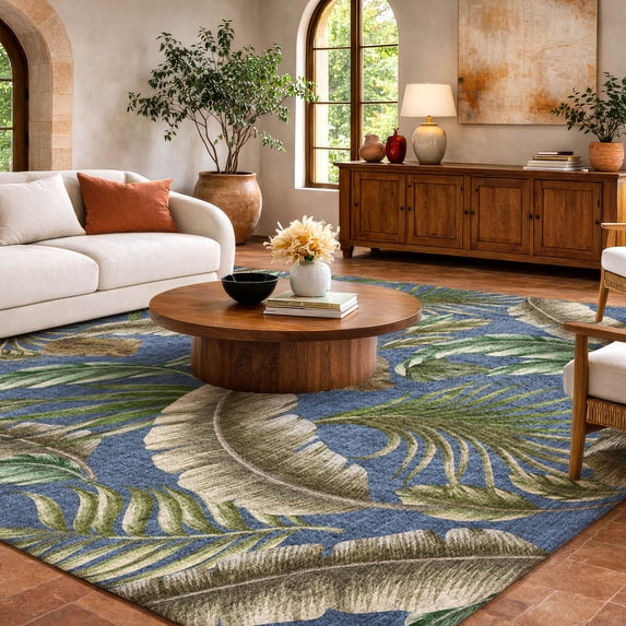 Addison Rugs Dream Shag Premium Machine Washable Transitional Leaves Blue Rectangle Rug, 5' x 7'6"