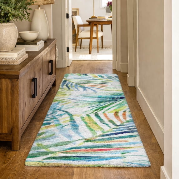 Addison Rugs Dream Shag Premium Machine Washable Transitional Leaves Multi Runner Rug, 2'3" x 7'6"