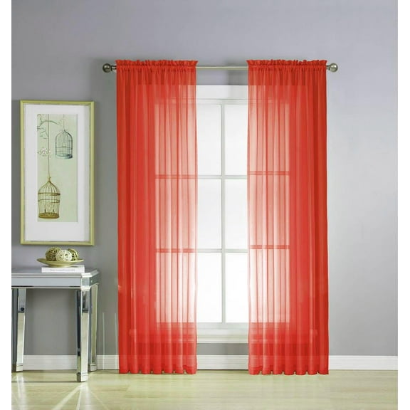 Addison Sheer Voile Window Curtain Solid Panels - Set of 2