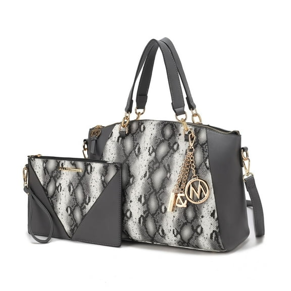 Addison Snake Embossed Vegan Leather Womens Tote Bag with matching Wristlet - 2 pieces by Mia K