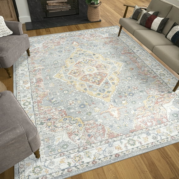 Addison Traditional 5' x 7' Rust and Blue Polypropylene Indoor Area Rug