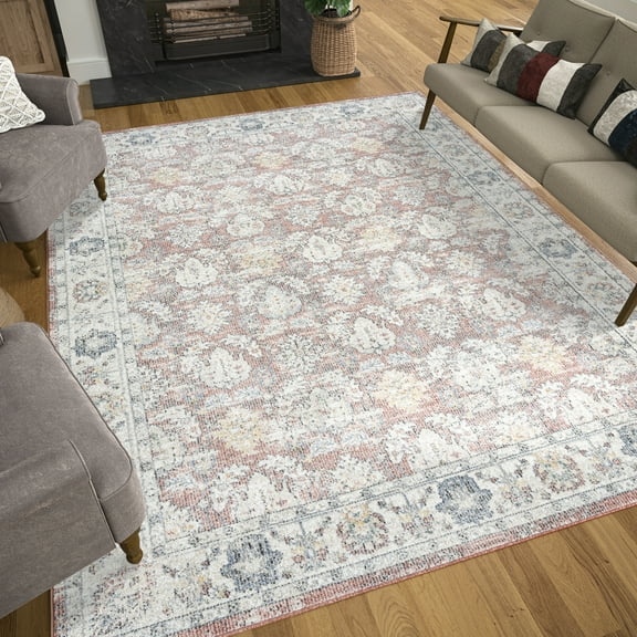 Addison Traditional 5' x 7' Rust and Cream Polypropylene Indoor Area Rug