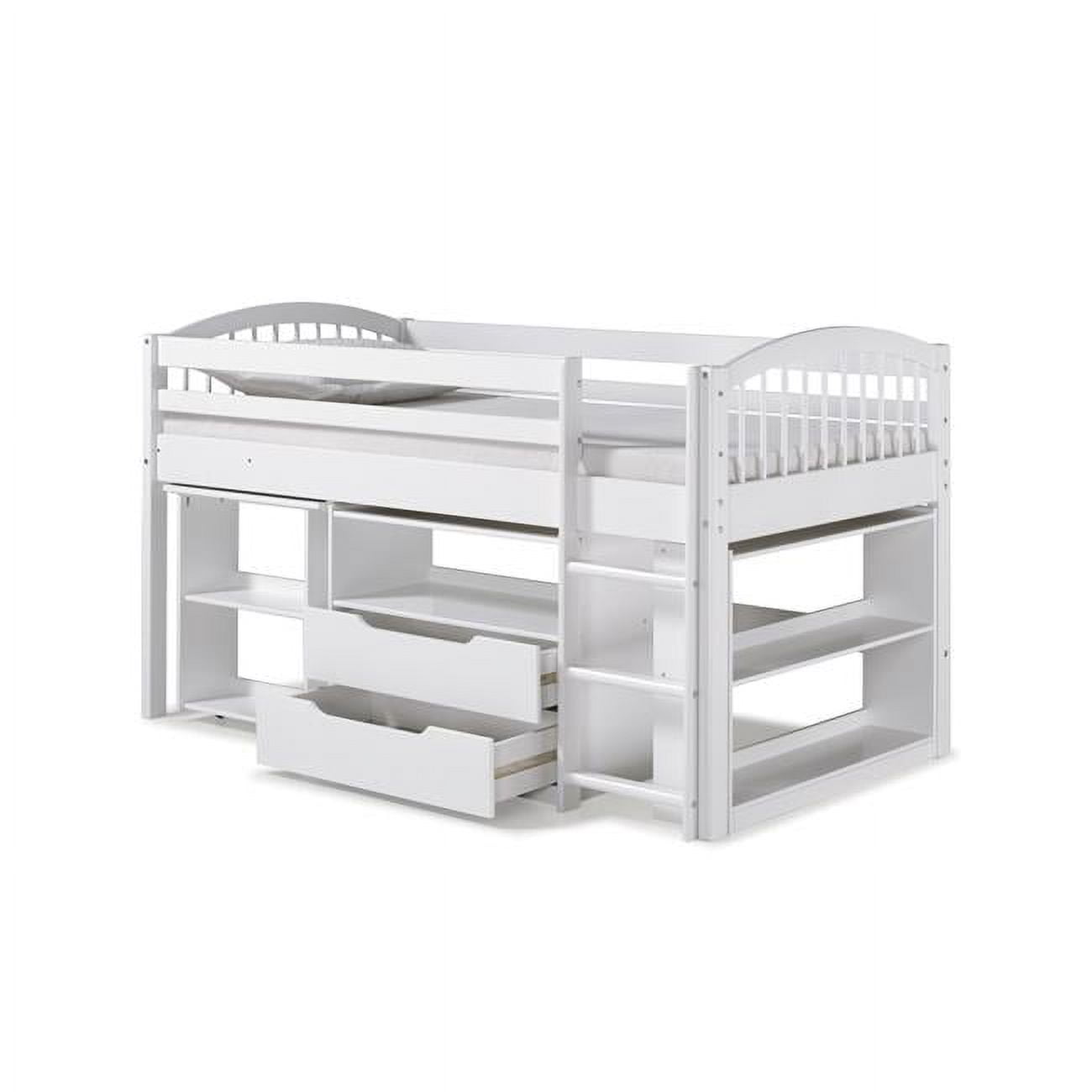 Addison Wood Junior Loft Bed with Storage Drawers, Bookshelf & Desk