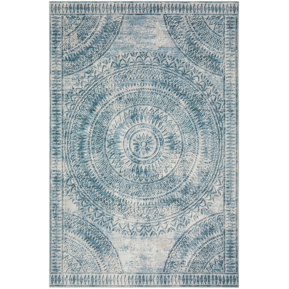 Addison Yuma Indoor/Outdoor Blue Farmhouse Medallion 3' x 5' Non-Skid Area Rug