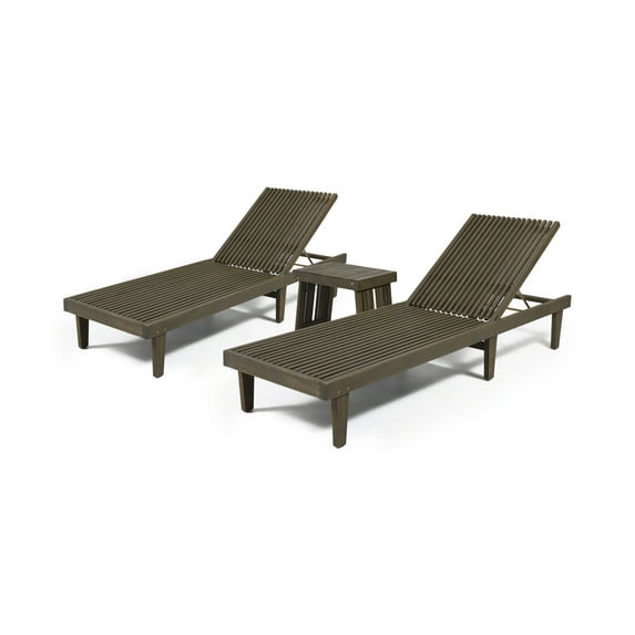 Addisyn Outdoor Acacia Wood 3 Piece Chaise Lounge Set, Gray