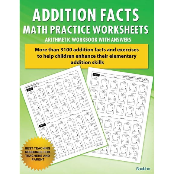 Addition Facts Math Practice Worksheet Arithmetic Workbook With Answers