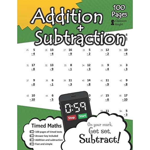 Pre-Owned Addition + Subtraction: 100 Practice Pages - Timed Tests - KS1 Maths Workbook (Ages 5-7) â€“ Learn to Add and Subtract - Answer Key Included Paperback