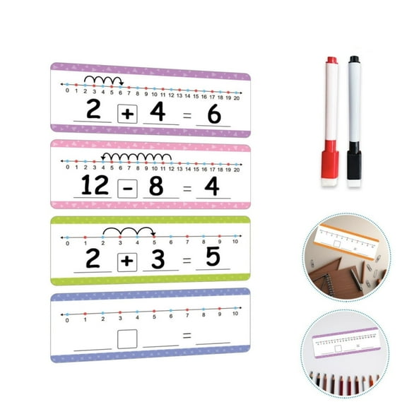 Addition & Subtraction Number Line Dry Erase Cards,QZS Number Line Dry Erase Board Cards,Teacher Supplies for Learning Activities,with 2 Pens,8Pcs for 0-10, 8Pcs for 0-20