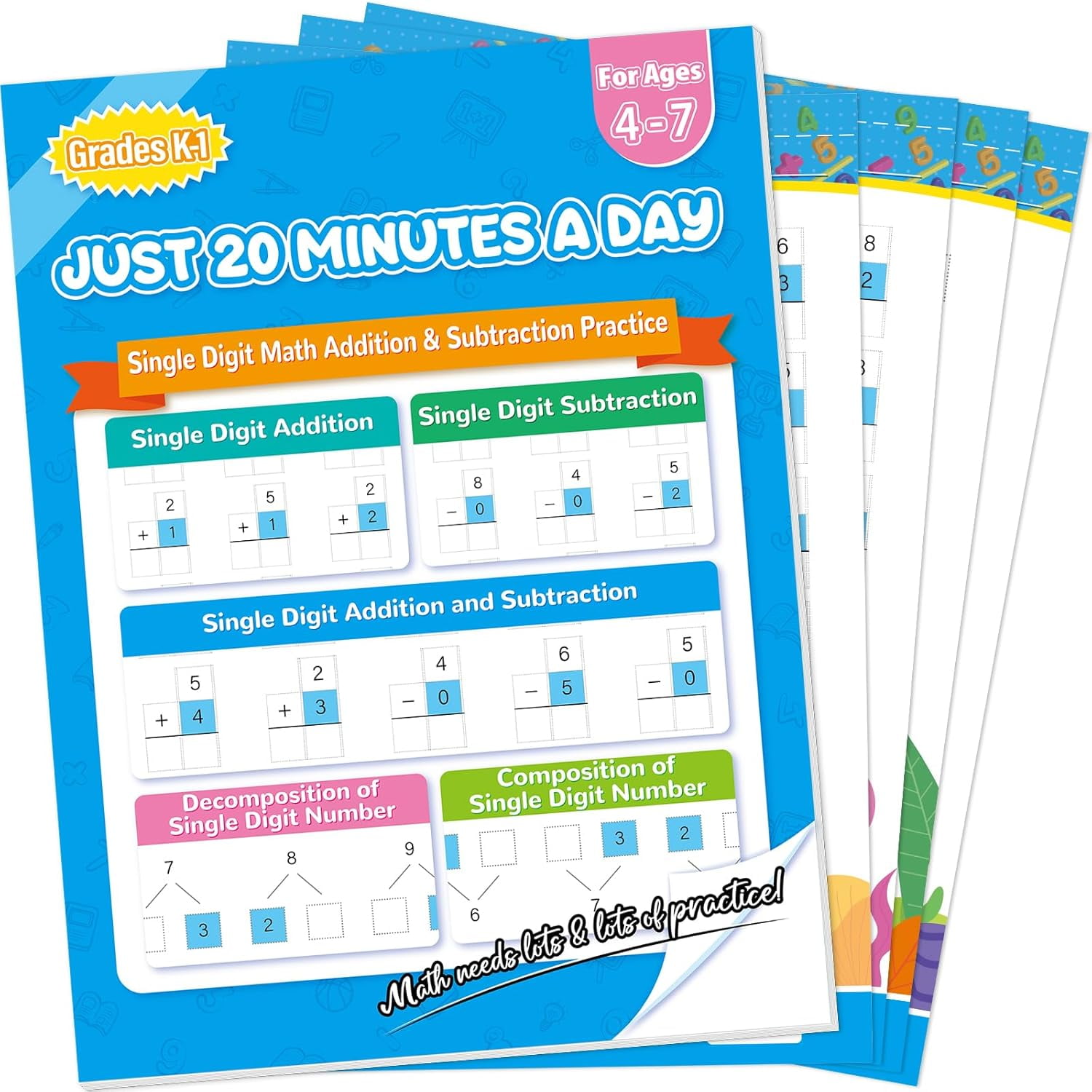 Addition and Subtraction Practice Worksheets Single Digit Math Problem ...