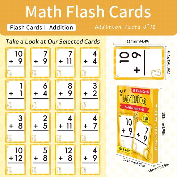 Addition and Subtraction Flash Cards, Math Facts Flashcards 1-20, Math Manipulatives Games for Kindergarten