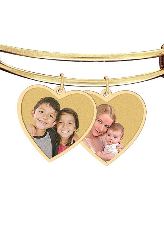 Additional Heart Shaped Photo Charm for Expandable Bracelet - Additional Gold Tone Expandable Charm