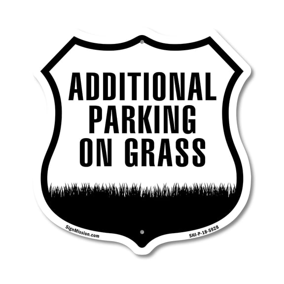 Additional Parking On Grass 12 inch X 12 inch Shield-Shaped Rust-Free Aluminum Metal Sign Weather Resistant Made in the USA