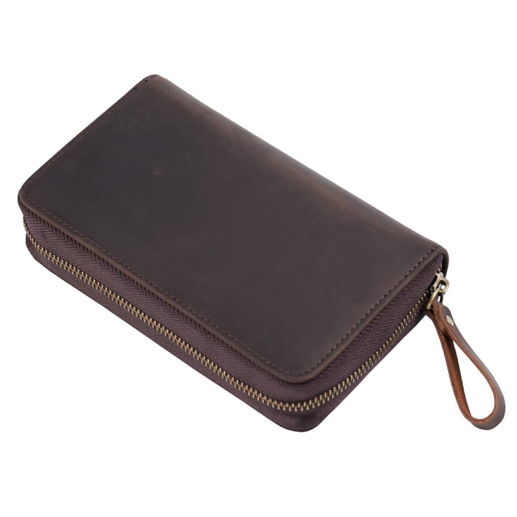 Traditional Fashion Genuine Cattlehide Pencil Case With Multiple Compartment Thin Plan For Students