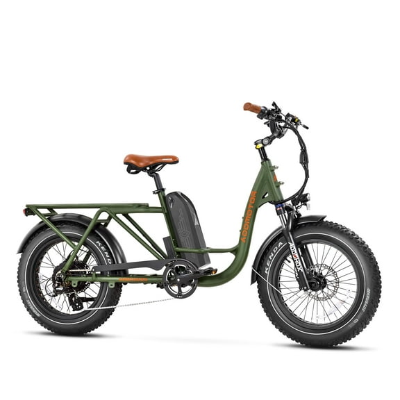 Addmotor Cargo Electric Bike, 105 Miles Range Electric Bicycle, 750W 48V 20AH Removable Samsung Battery UL Certified, Fat Tire Ebike for Adults, Shimano 7 Speed, M-81 Green
