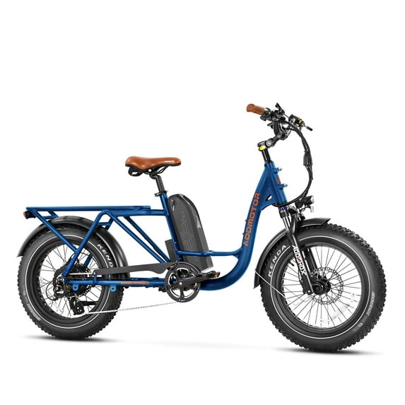 Addmotor Cargo Electric Bike, 105 Miles Range Electric Bicycle, 750W 48V 20AH Removable Samsung Battery UL Certified, Fat Tire Ebike for Adults, Shimano 7 Speed, M-81 Blue
