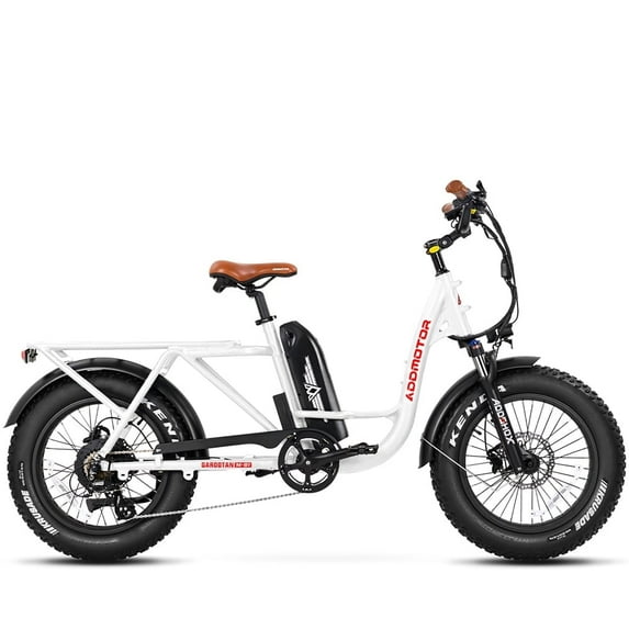 Addmotor Cargo Electric Bike, 105 Miles Range Electric Bicycle, 750W 48V 20AH Removable Samsung Battery UL Certified, Fat Tire Ebike for Adults, Shimano 7 Speed, M-81 White