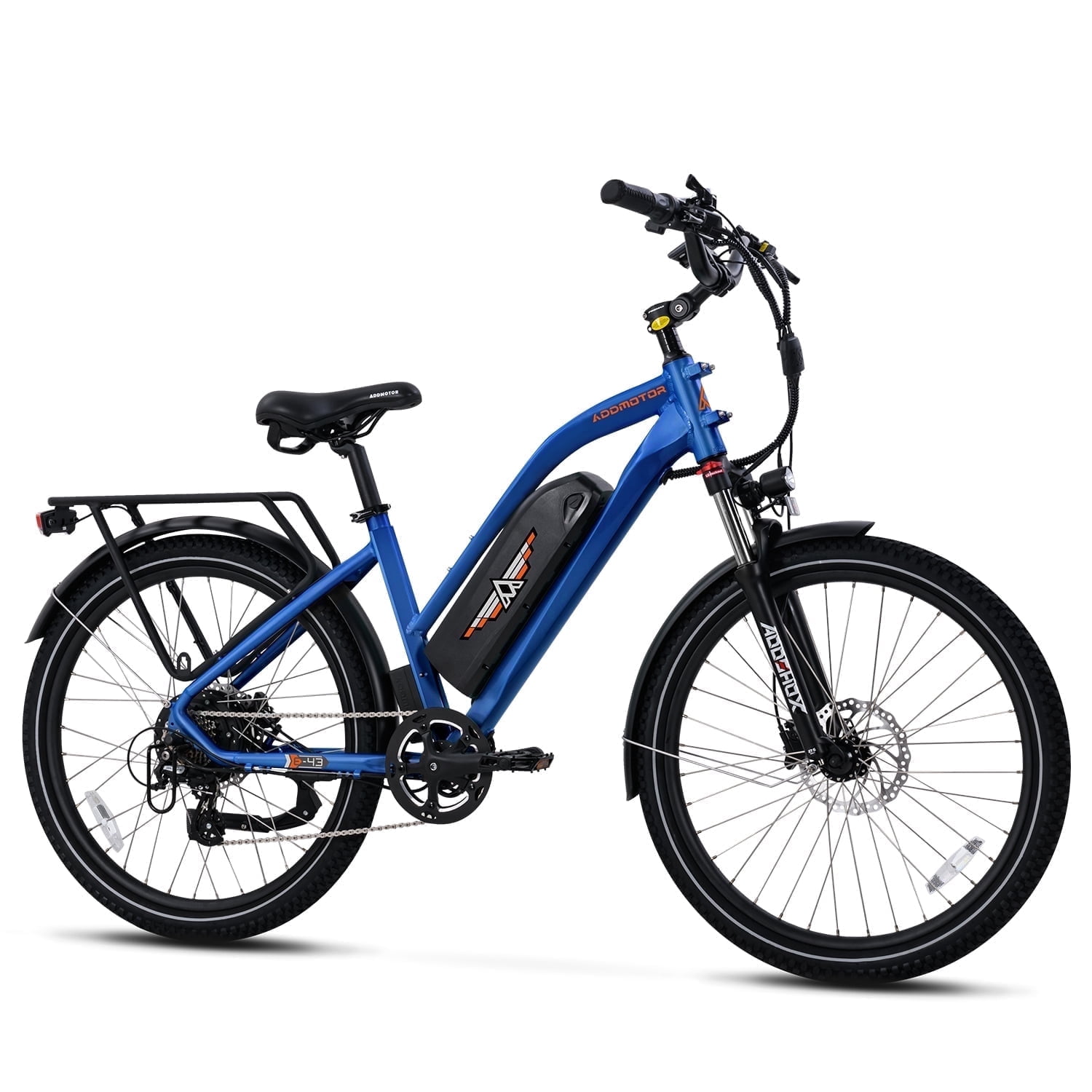 Addmotor Citypro 26inch Electric Bike for Adult, 125 Miles, 500W Commuter City Cruiser Electric Bicycle with 48V 20Ah Battery, Step-Thru Electric Ebike, Shimano 7 Speed, E-43 Blue