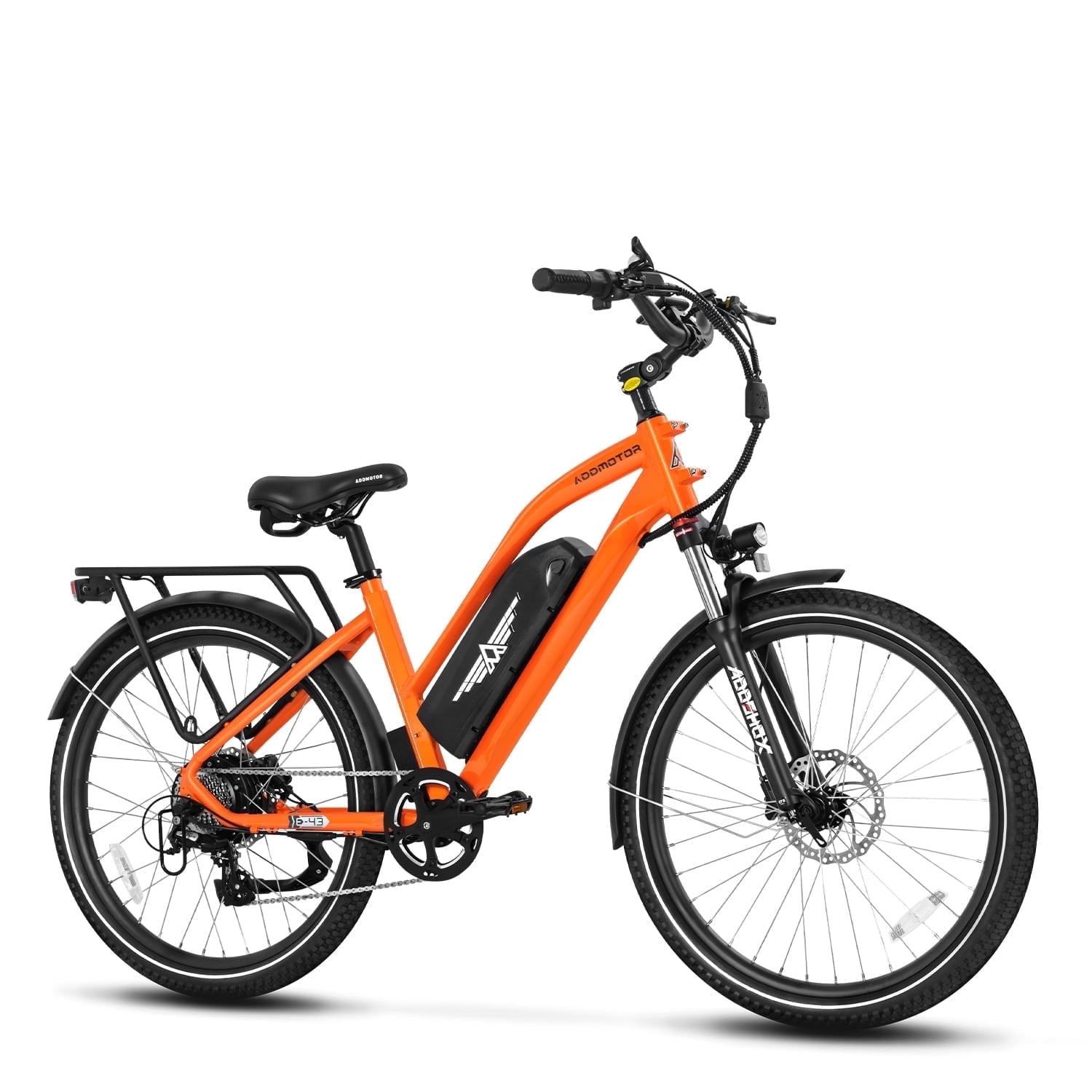 Addmotor Citypro 26inch Electric Bike for Adult, 125 Miles, 500W Commuter City Cruiser Electric Bicycle with 48V 20Ah Battery, Step-Thru Electric Ebike, Shimano 7 Speed, E-43 Orange