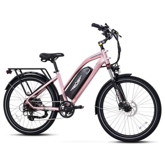 Addmotor Citypro 26inch Electric Bike for Adult, 95 Miles, 500W Commuter City Cruiser Electric Bicycle with 48V 15Ah Battery, Step-Thru Electric Ebike, Shimano 7 Speed, E-43 Rose Gold