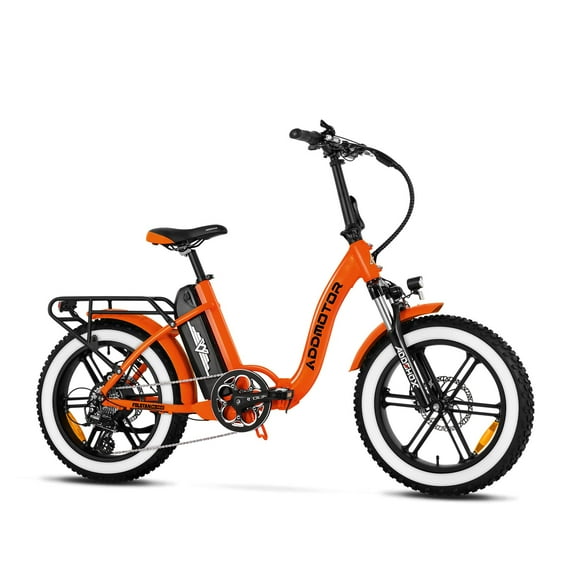 Addmotor Electric Bike for Adults, Foldable Step-Thru Electric Bike, 48V 20Ah Removable Battery, 750W Folding Electric Bike for Adults, M-140 R7 20" Fat Tire Ebike,Orange