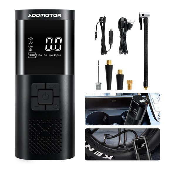 Addmotor Electric Bike Pump, Air Compressor Tire Inflator, Electric Tire Pump with Digital Pressure Gauge, Fast Inflation 150PSI Auto Pump for Car Bike Motorcycle Tires, Balls, Swim Rings