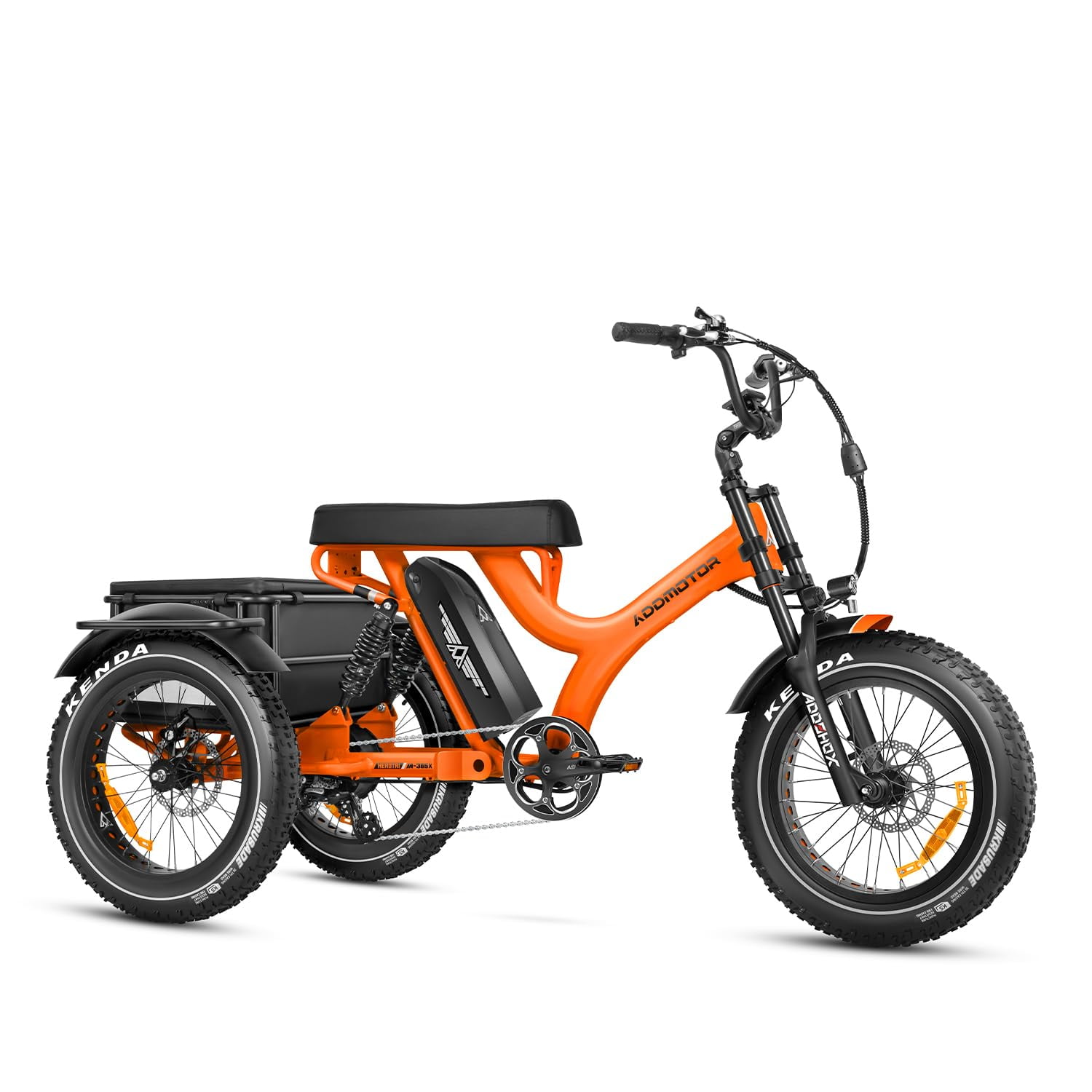 Addmotor Electric Trike, 750W 20'' Fat Tire Electric Tricycle for Adults with Parking Brake & Banana Seat, 48V 20Ah 3 Wheel Electric Bike 85MI Dual Suspension, M-365X Orange