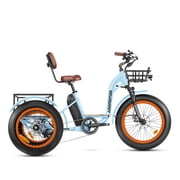 Addmotor Electric Trike, 750W 85 MI Electric Tricycle for Adults M-340 3 Wheel Electric Bicycle, 48V 20Ah Removable Battery, Step-Thru Electric Bike with Speed Differential & Parking Brake, Gulf Blue