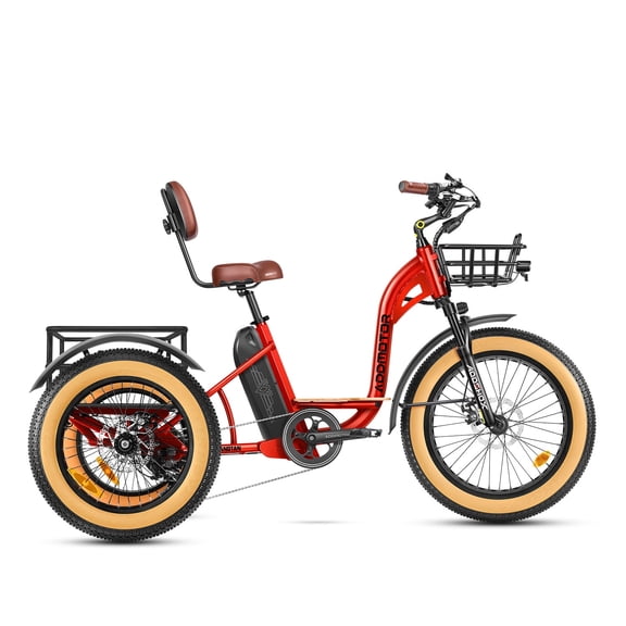 Addmotor Electric Trike, 750W 85 MI Electric Tricycle for Adults M-340 3 Wheel Electric Bicycle, 48V 20Ah Removable Battery, Step-Thru Electric Bike with Speed Differential & Parking Brake, Red