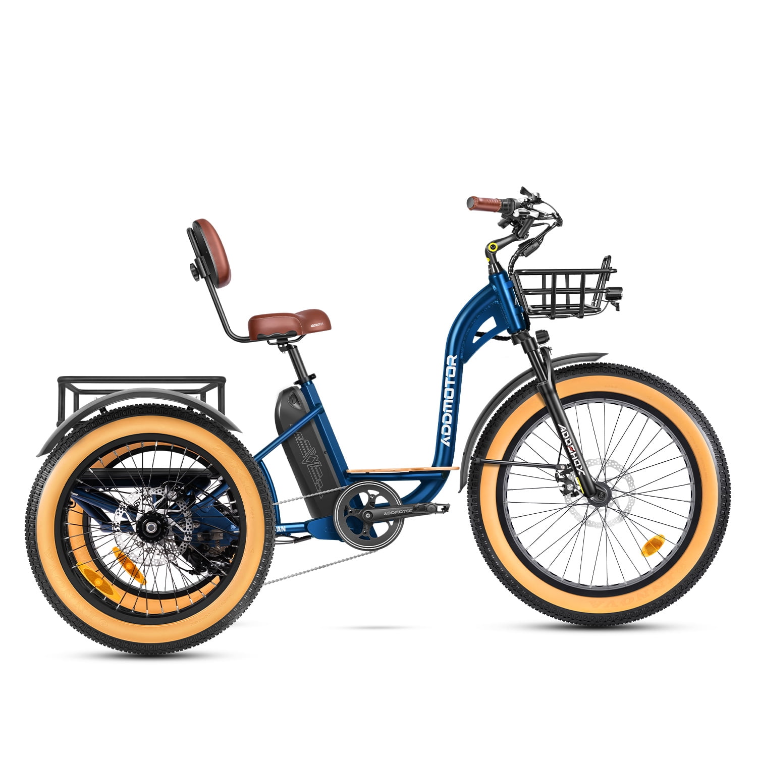 Addmotor Electric Trike, 750W Electric Tricycle for Adults M-340 Plus 3 Wheel Electric Bicycle 85 MI Long Range, 450 lbs,48V 20Ah Removable Battery, Big Baskets, 3 Wheel Step-Thru Electric Bike, Blue