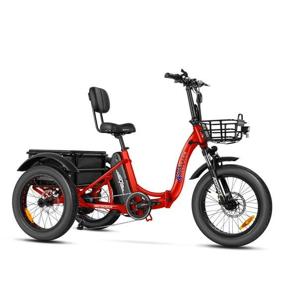 Addmotor Electric Trike, 750W Foldable Electric Tricycle,50-90 Miles,Folding Electric Trike for Adults,48V 20Ah Removable Battery,20" Fat Tire Electric Trikes with Rear Speed Differential,M-330F Red