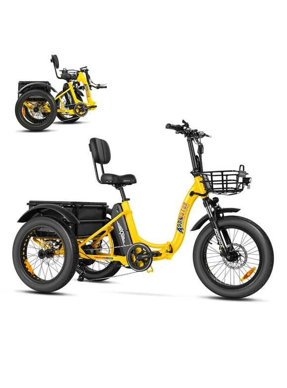 Addmotor Electric Trike, 750W Foldable Electric Tricycle, Folding Electric Trike for Adults,48V 20Ah Removable Battery,20" Fat Tire Electric Trikes with Rear Speed Differential,M-330F Yellow