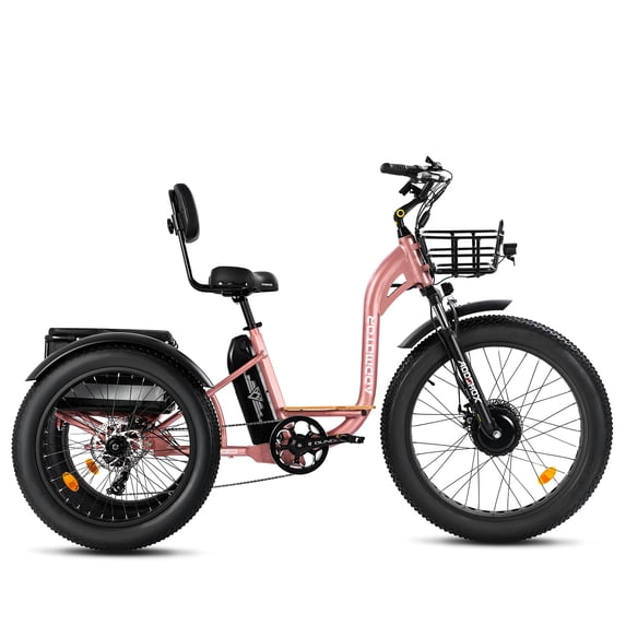 Addmotor Electric Trike, 750W Electric Tricycle for Adults M-340 Plus 3 Wheel Electric Bicycle 85 MI Long Range, 48V 20Ah Removable Battery, Big Baskets, 3 Wheel Step-Thru Electric Bike, Rose Gold