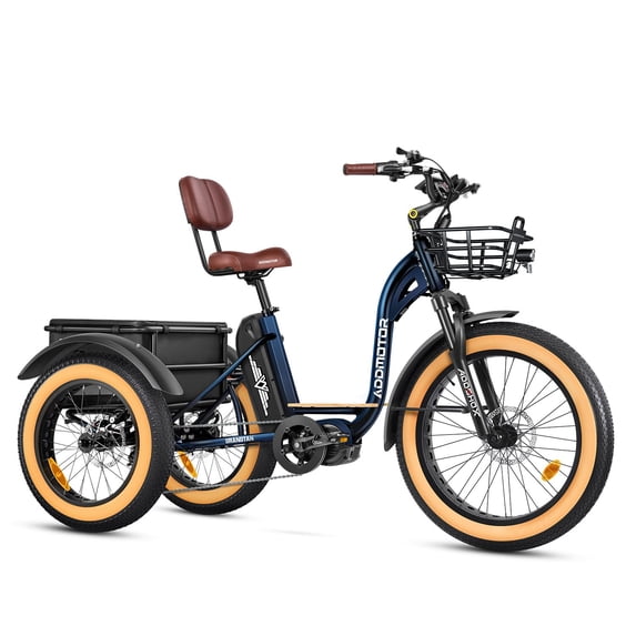 Addmotor Electric Trike for Adults, 1000W Mid-Drive Electric Trike, 160NM Torque, 85Miles, 48V 20Ah Etrike, GRANDTAN TURBO Electric Tricycle, 450LBS, 3 Wheel Electric Bike, Parking Brake, Differential