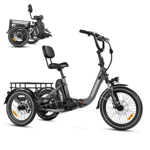 Addmotor Electric Trike for Adults, 750W, Folding Electric Tricycle, 48V 20Ah, 90MI, 380lbs, 3 Wheel Electric Bikes, Step Through Etrike, Parking Brake, Rear Motor & Differential, E-310 Gray