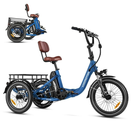 Addmotor Electric Trike for Adults, 750W, Folding Electric Tricycle, 48V 20Ah, 90MI, 380lbs, 3 Wheel Electric Bikes, Step Through Etrike, Parking Brake, Rear Motor & Differential, E-310 Blue